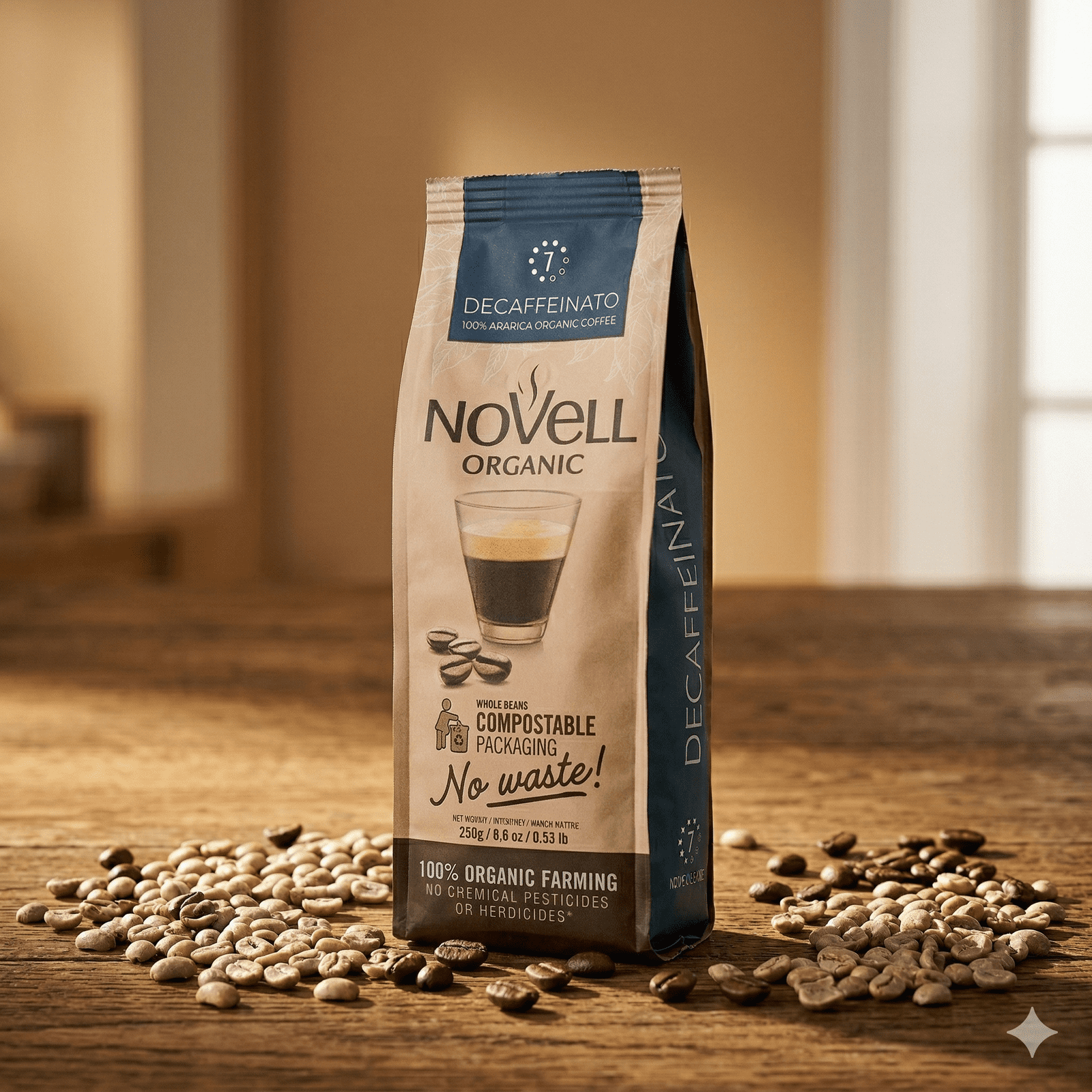Økologisk Koffeinfri 250g hele bønner