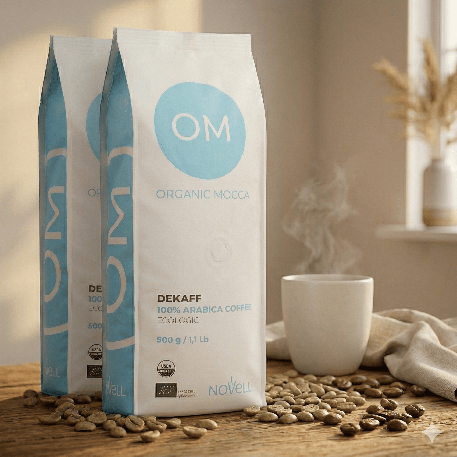 Økologisk koffeinfri hele bønner - OM Organic Mocca 2x500g