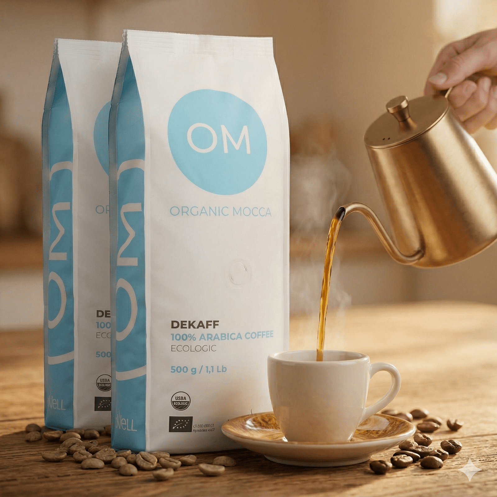 Økologisk koffeinfri hele bønner - OM Organic Mocca 2x500g