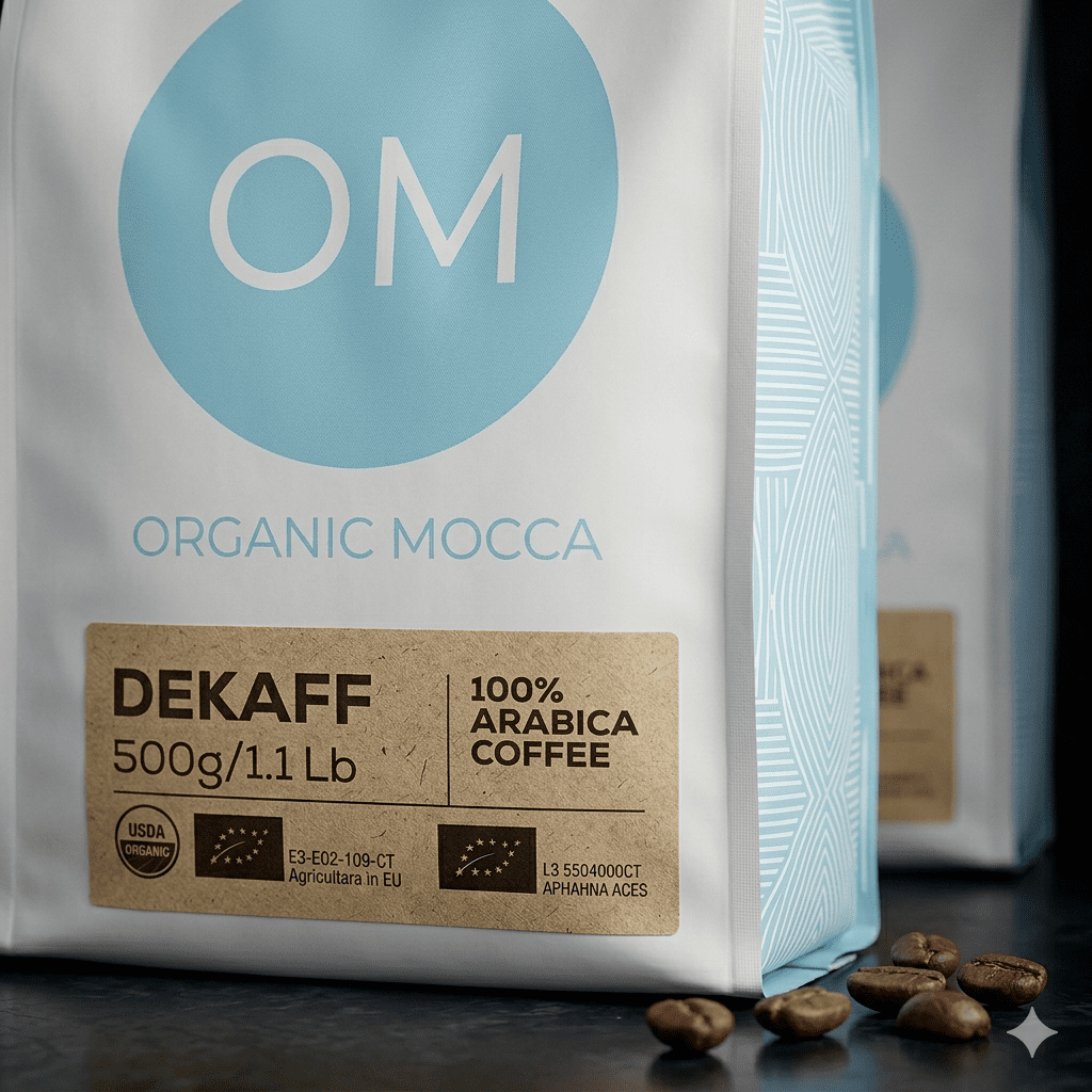 Økologisk koffeinfri hele bønner - OM Organic Mocca 2x500g