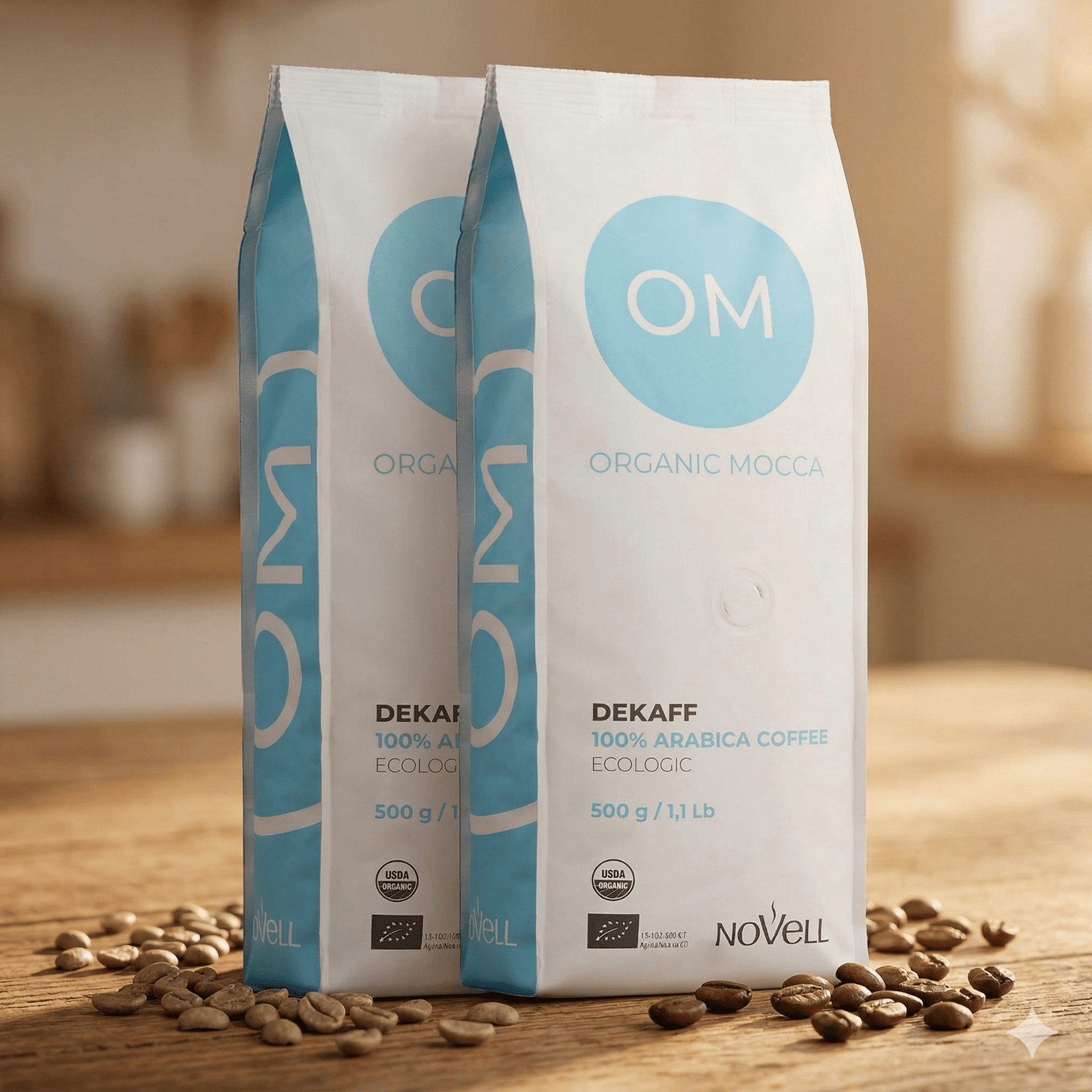 Økologisk koffeinfri hele bønner - OM Organic Mocca 2x500g