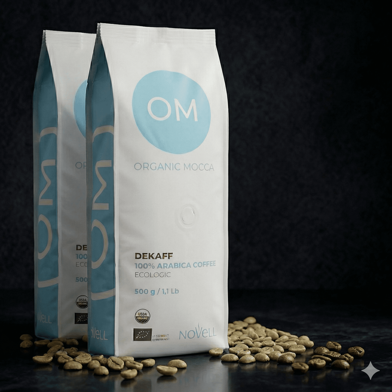 Økologisk koffeinfri hele bønner - OM Organic Mocca 2x500g
